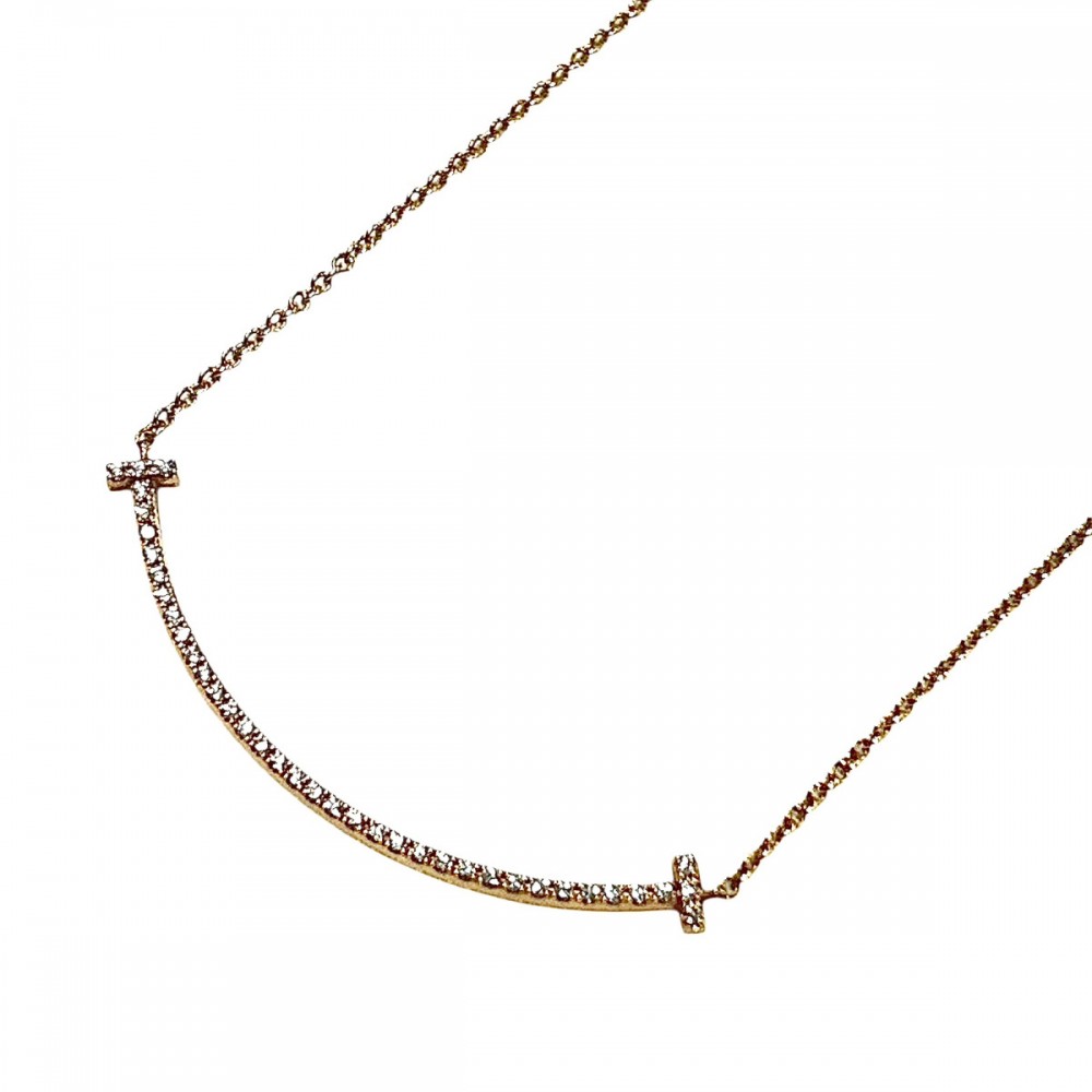 ティファニー ネックレス レディース ティファニーT スマイルペンダントスモール ジュエリー アクセサリー 18金 PG 750 TIFFANY&Co. K18ピンクゴールド ダイヤモンド 約2.2g 美品【中古品】