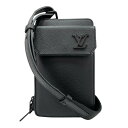 ルイヴィトン ショルダーバッグ メンズ LVアエログラム フォンポーチ スマホショルダー ショルダーポーチ 肩掛け 斜め掛け LOUIS VUITTON M57089 レザー ブラック 黒 ブラック金具【中古品】