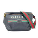 グッチ ウエストバッグ ユニセックス ロゴプリント ボディバッグ シェリーライン 斜め掛け GUCCI 530412 レザー ブラック 黒 ゴールド金具【中古品】