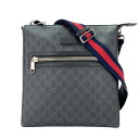 グッチ ショルダーバッグ メンズ メッセンジャーバッグ クロスボディバッグ シェリーライン 肩掛け 斜め掛け GUCCI 474137 GGスプリームキャンバス ブラック 黒 シルバー金具【中古品】