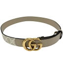 グッチ ベルト ユニセックス ダブルGスリムベルト ファッションアイテム 小物 80/32 メンズ レディース GUCCI 625839 GGスプリームキャンバス レザー ベージュ ゴールド金具 美品【中古品】