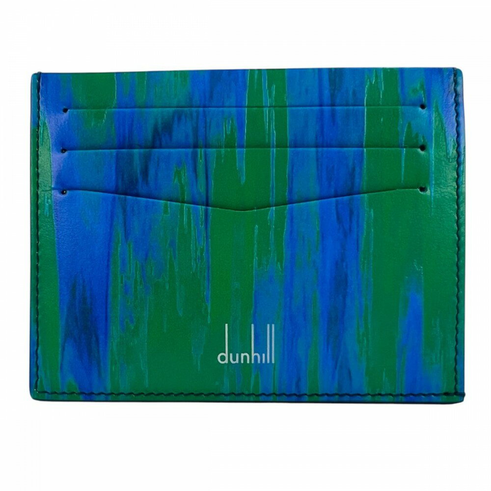 ダンヒル カードケース メンズ 定期入れ パスケース Dunhill グリーン 緑 ブルー 青 美品【中古品】