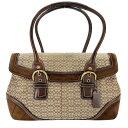 コーチ ハンドバッグ レディース トートバッグ 肩掛け シグネチャー COACH ブラウン 茶 ベージュ ゴールド金具【中古品】