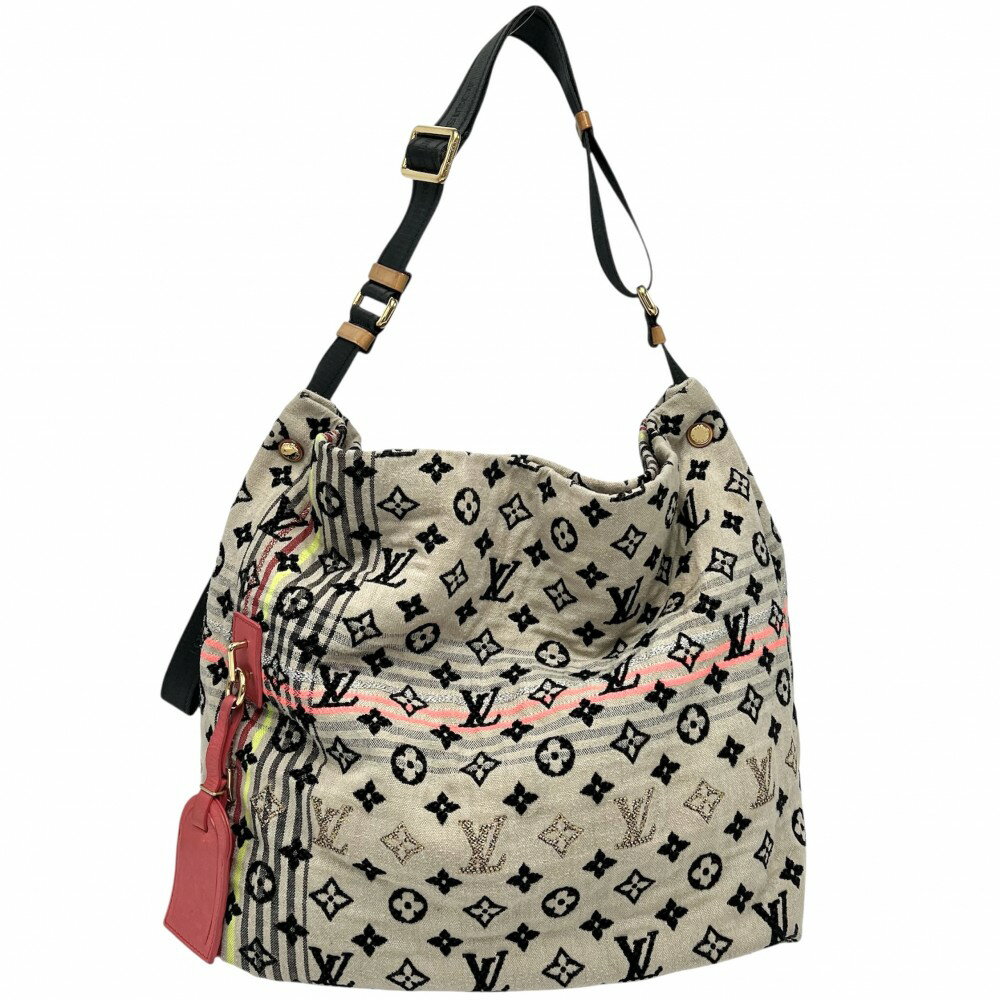 【大売出し】 ルイヴィトン ショルダーバッグ レディース モノグラムシュシュ ボヘミアン ハンドバッグ セミショルダー 肩掛け 斜め掛け LOUIS VUITTON M40359 ベージュ ブラック 黒 ゴールド金具【中古品】