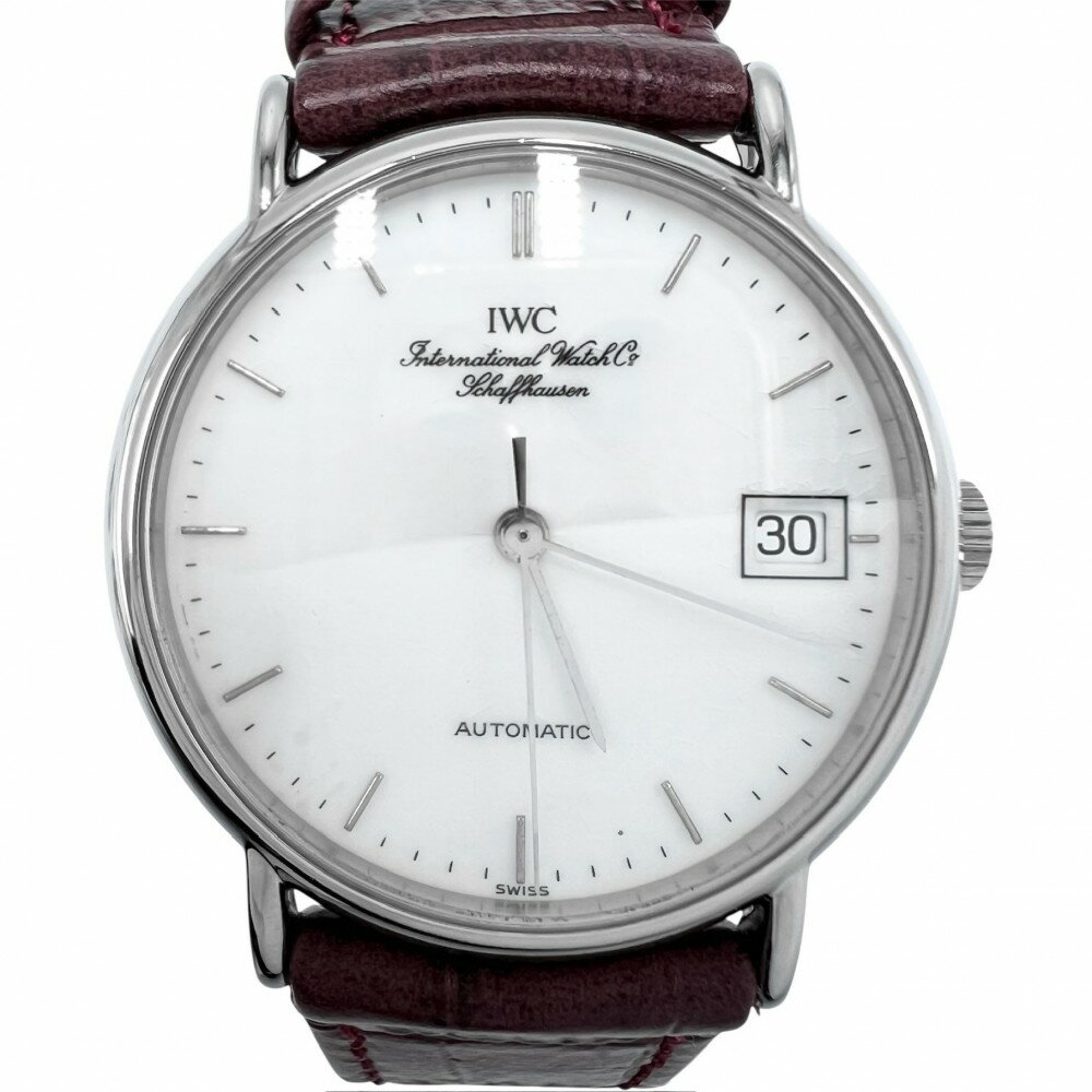 アイダブリューシー シャフハウゼン 腕時計 メンズ ポートフィノ デイト AT ホワイト文字盤 メンズウォッチ Cal.37521 IWC SCHAFFHAUSEN 3513-1 自動巻き ステンレススチール レザー シルバー ワインレッド【中古品】(2)
