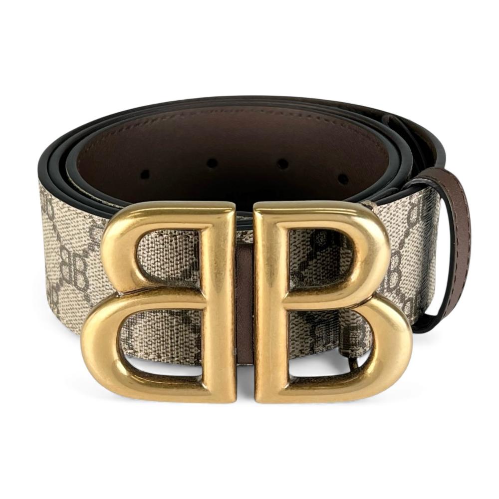 【大売出し】 グッチ ベルト メンズ グッチ/バレンシアガ BBベルト GUCCI 680453 GGスプリームキャンバス ベージュ ゴールド金具 美品【中古品】