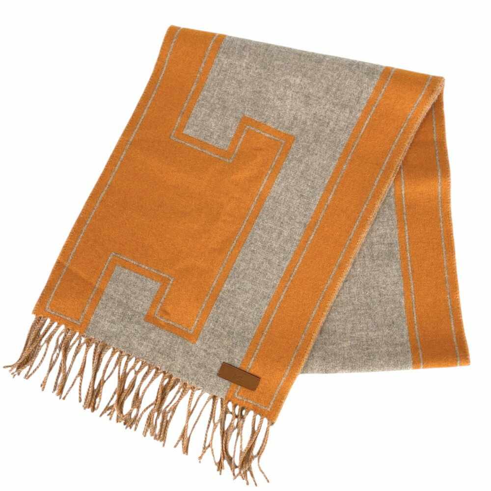 HERMES エルメス シルクマフラー ブラウン×オレンジ 美品 HERMES エルメス シルクニット ストール マフラー ブラウン×オレンジの