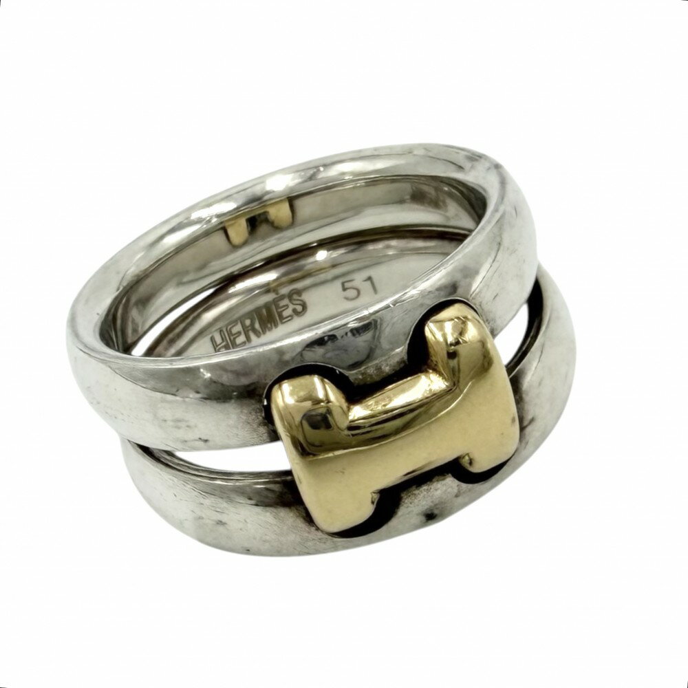 HERMES 501 - エルメス 指輪 レディース オランプリング 51サイズ アクセサリー ジュエリー 小物 ヴィンテージ Au750 18金 HERMES シルバー925 K18ゴールド 約9号 ゴールド シルバー 約9.1g【中古品】