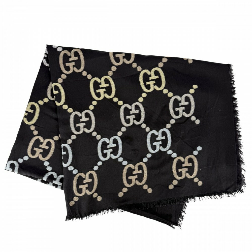 Cotton - エントリーでポイント10倍 グッチ ストール レディース GG 総柄 スカーフ ファッションアイテム GUCCI 694813 コットン シルク カシミヤ ブラック 黒 マルチカラー【中古品】