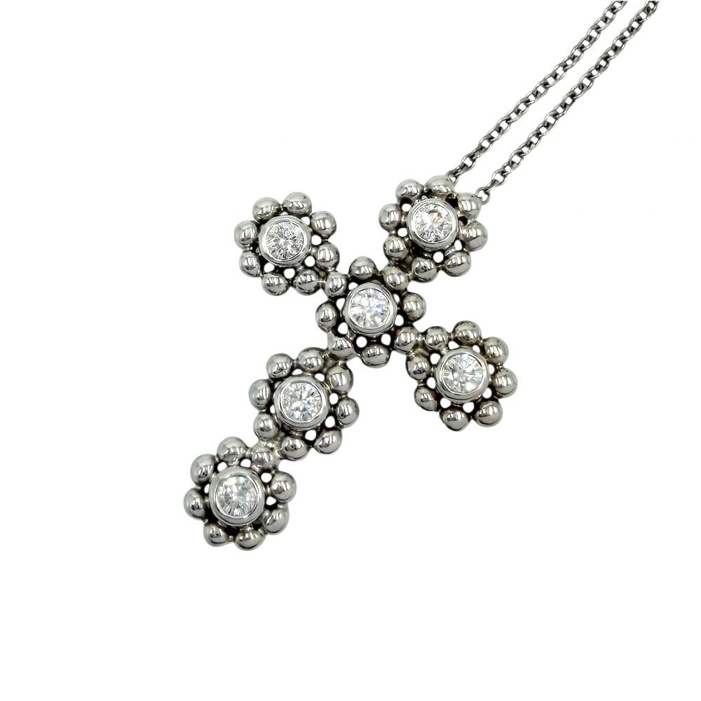 Rakuten - ティファニー ネックレス レディース クロス ペンダント アクセサリー ジュエリー ペンダント 18金WG Au750 TIFFANY&Co. K18ホワイトゴールド ダイヤモンド 約4.4g【中古品】