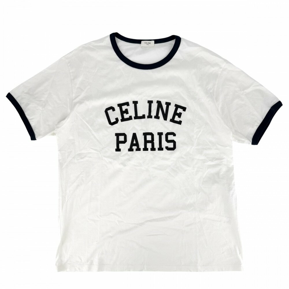 Rakuten - セリーヌ 半袖Tシャツ メンズ ロゴプリント トップス カットソー クルーネック アパレル 服 CELINE L 2X45M671Q ホワイト 白 ブラック 黒 コットン 春 夏 美品【中古品】