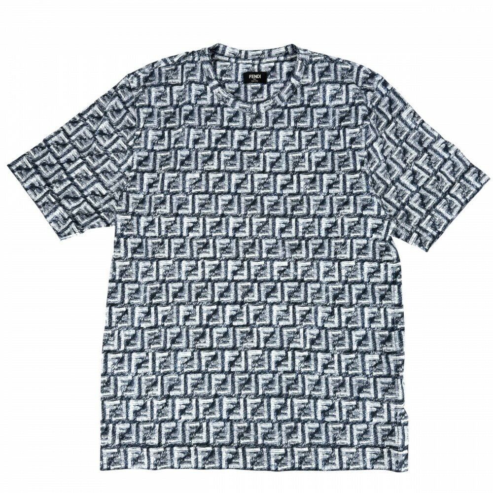 Rakuten - フェンディ 半袖Tシャツ メンズ ズッカ トップス アパレル クルーネック 服 カットソー FENDI L FY0936 ネイビー 紺 ホワイト 白 コットン 春 夏 美品【中古品】