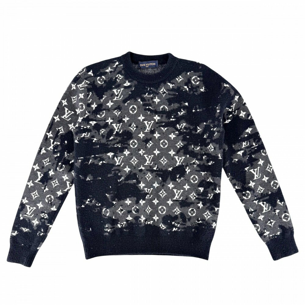 【在庫一掃】LOUIS VUITTON ルイヴィトン ニット スタージャガードクロップドプルオーバー アパレル 星柄 長袖 服 S 1AA98 ブラック 黒 ホワイト 白    レディース 春 秋 美品【中古品】 LOUIS VUITTON◇22AW/スタジオジャガードニット/ニット・セーター/XS