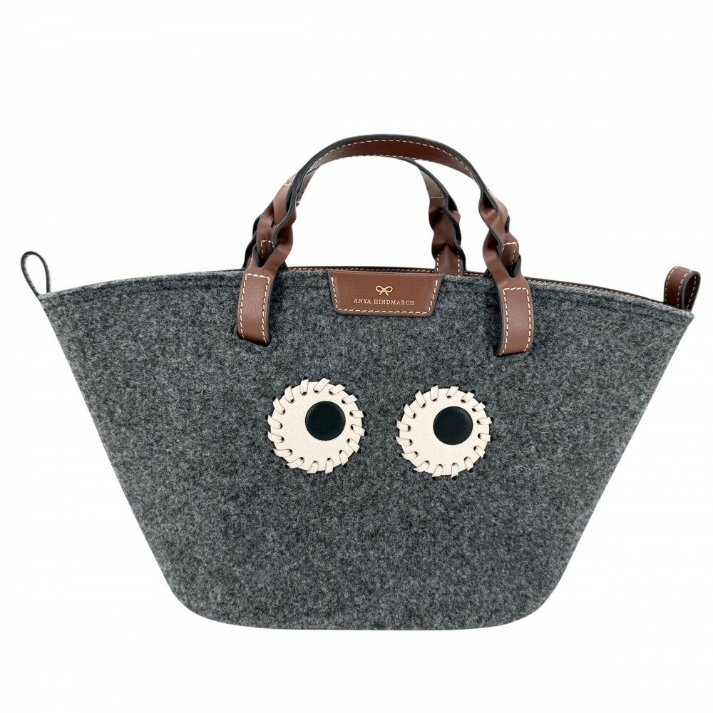 樂天商城 - アニヤ・ハインドマーチ ハンドバッグ レディース アイズ トートバッグ Eyes Anya Hindmarch フェルト レザー グレー ブラウン 茶 ゴールド金具 美品【中古品】