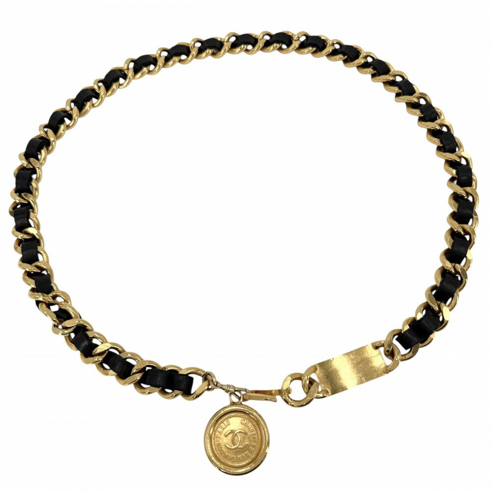 CHANEL - シャネル ベルト レディース メダル チェーンベルト ファッションアイテム 小物 ココマーク ヴィンテージ CHANEL GP レザー ゴールド ブラック 黒【中古品】