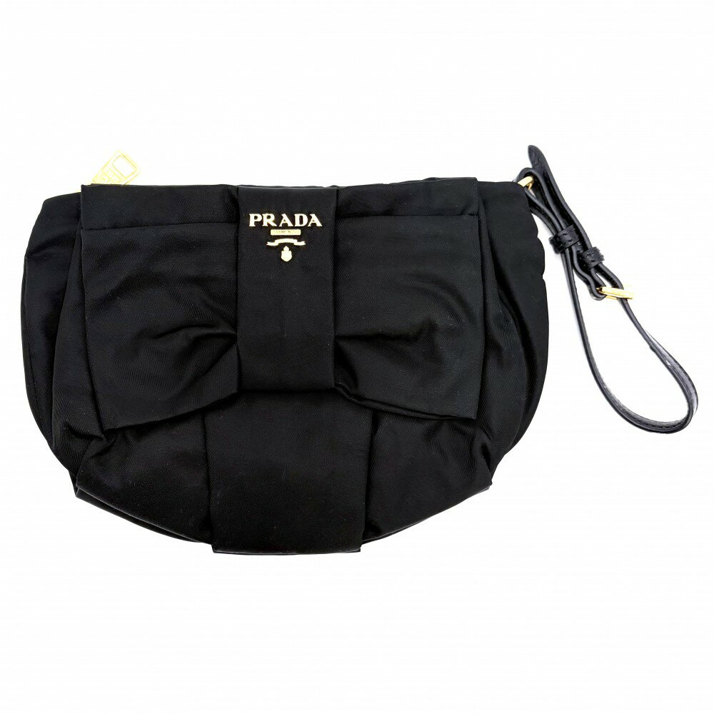 Rakuten - プラダ ポーチ レディース リボン PRADA 1N1422 ナイロン ブラック 黒 ゴールド金具【中古品】
