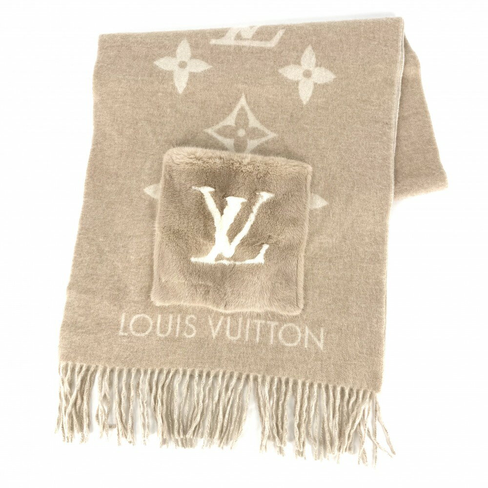LOUIS VUITTON - ルイヴィトン マフラー レディース モノグラム コールドレイキャビック 防寒具 LOUIS VUITTON M74354 カシミヤ ミンク ベージュ アイボリー 冬【中古品】