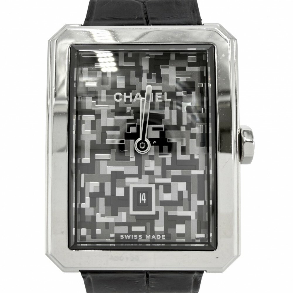 シャネル 腕時計 レディース ボーイフレンド ネオツイード グレー文字盤 世界1000本限定 QZ CHANEL H6127 クオーツ ステンレススチール クロコダイル シルバー ブラック 黒【中古品】