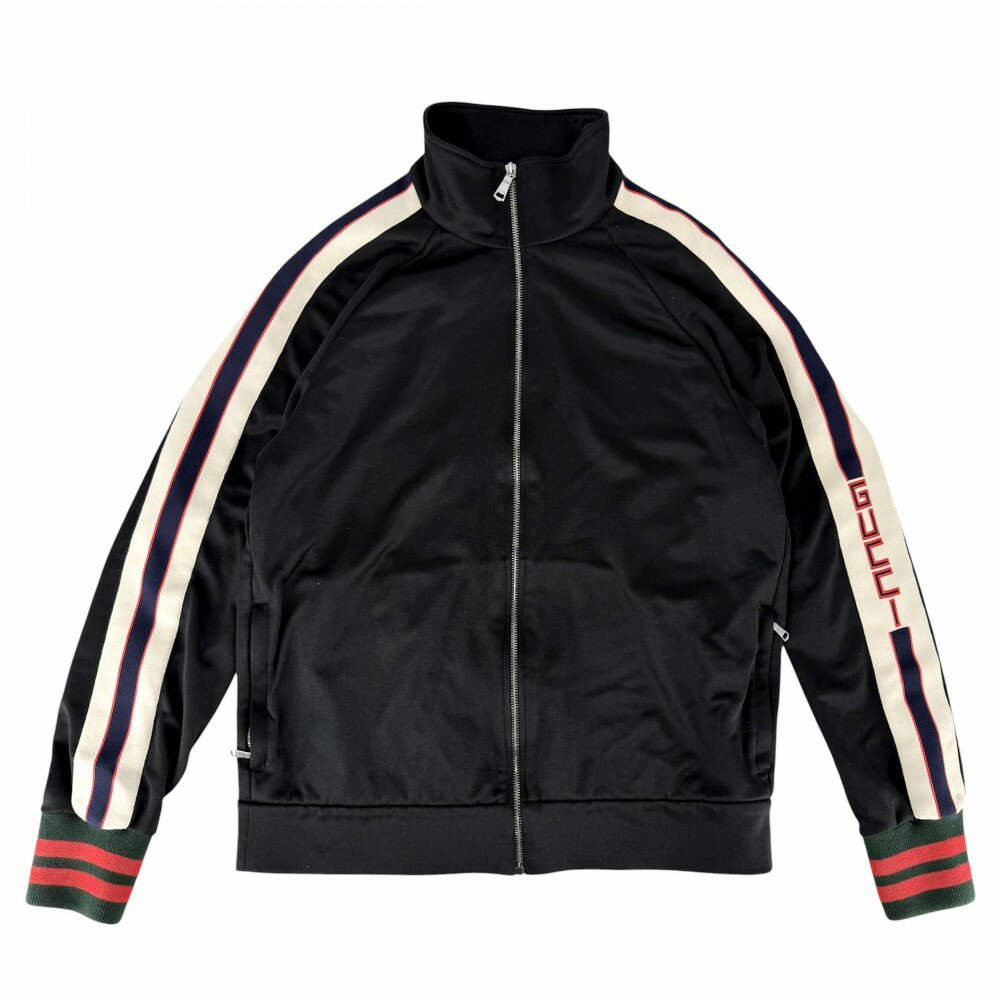 樂天商城 - 【大売出し】 グッチ ブルゾン メンズ シェリーライン テクニカルジャージ サイドライン アウター 474634 アパレル 服 GUCCI M ブラック 黒 シルバー金具 ポリエステル コットン 春 秋【中古品】