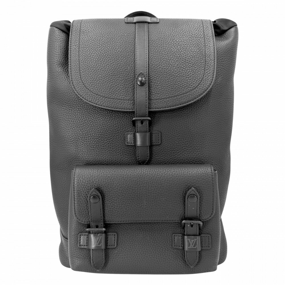 Rakuten - ルイヴィトン リュック メンズ クリストファー スリム バッグパック LOUIS VUITTON M58644 レザー ブラック 黒 ブラック×シルバー金具【中古品】