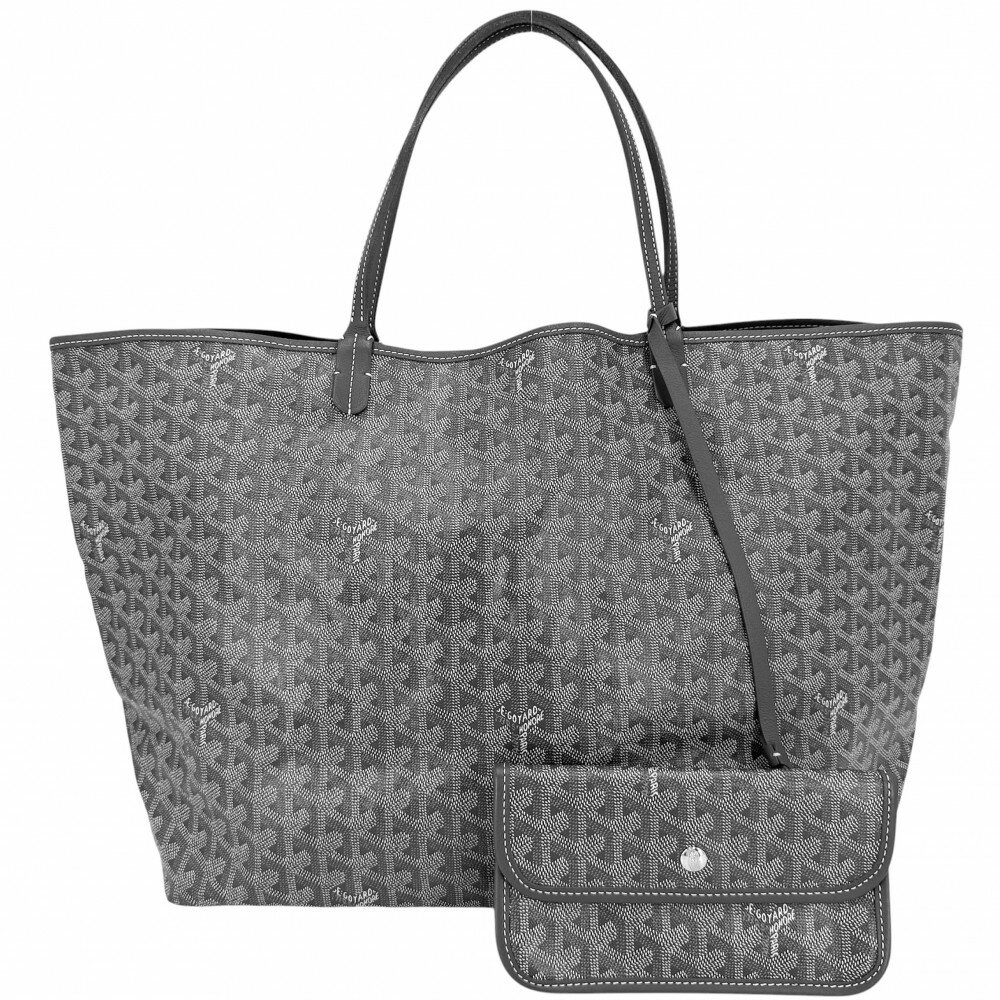 ゴヤール トートバッグ レディース ヘリンボーン サンルイGM ハンドバッグ ポーチ付き 肩掛け GOYARD コーティングキャンバス レザー グレー シルバー金具【中古品】