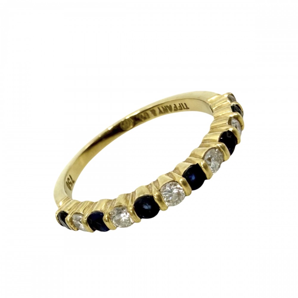 Rakuten - ティファニー 指輪 レディース ジュエリー アクセサリー ハーフエタニティ 18金YG Au750 TIFFANY&Co. K18イエローゴールド ダイヤモンド 約10.5号 ブルー 青 約2.4g【中古品】