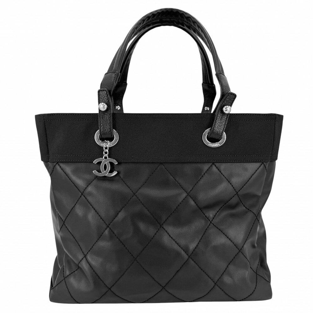 シャネル トートバッグ レディース パリビアリッツMM ハンドバッグ ココマーク 肩掛け ココマーク CHANEL A34209 コーティングキャンバス レザー ブラック 黒 シルバー金具【中古品】