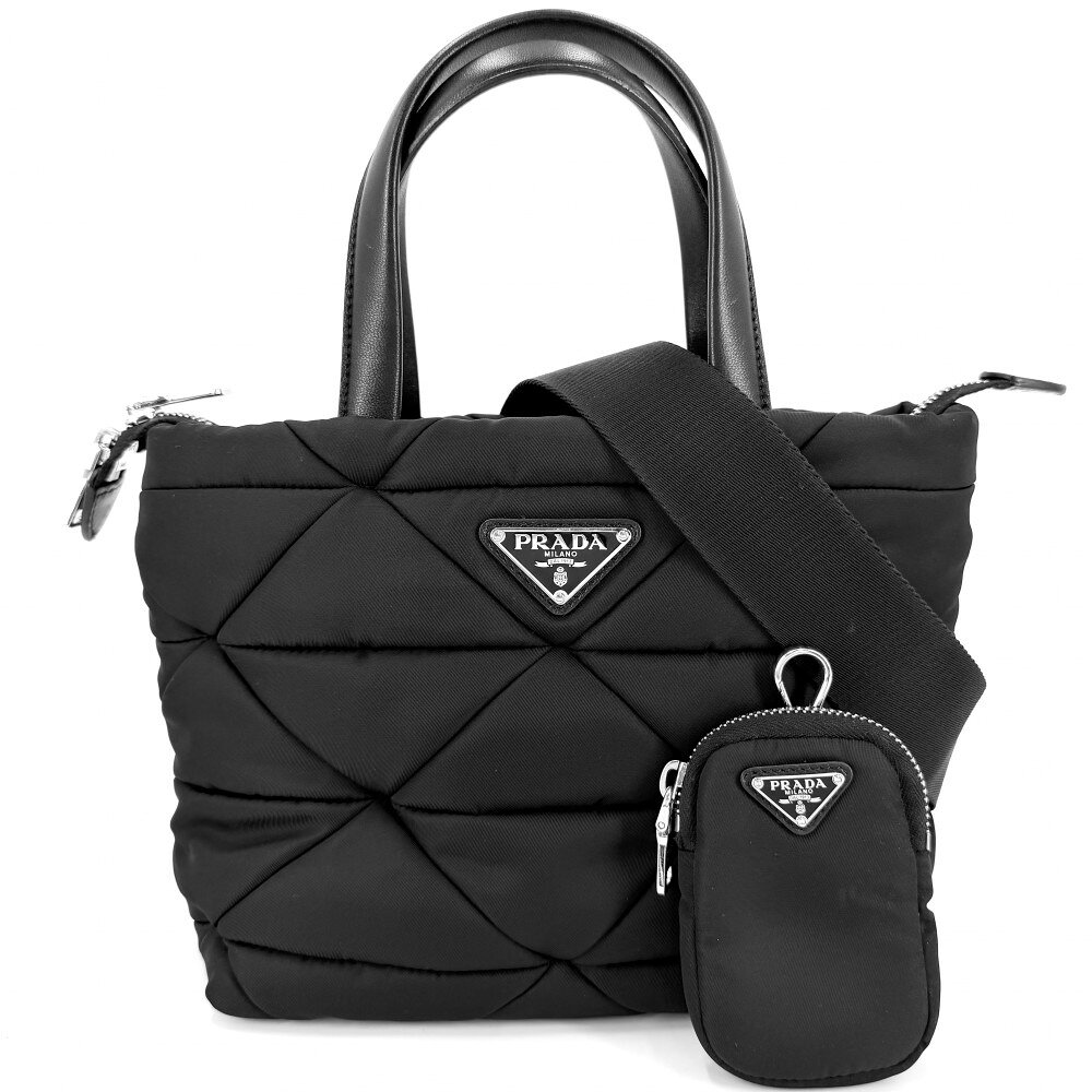 Rakuten - プラダ 2WAY レディース スモール パデッド トートバッグ ショルダーバッグ 肩掛け 斜め掛け ハンドバッグ PRADA 1BG373 ナイロン ブラック 黒 シルバー金具【中古品】