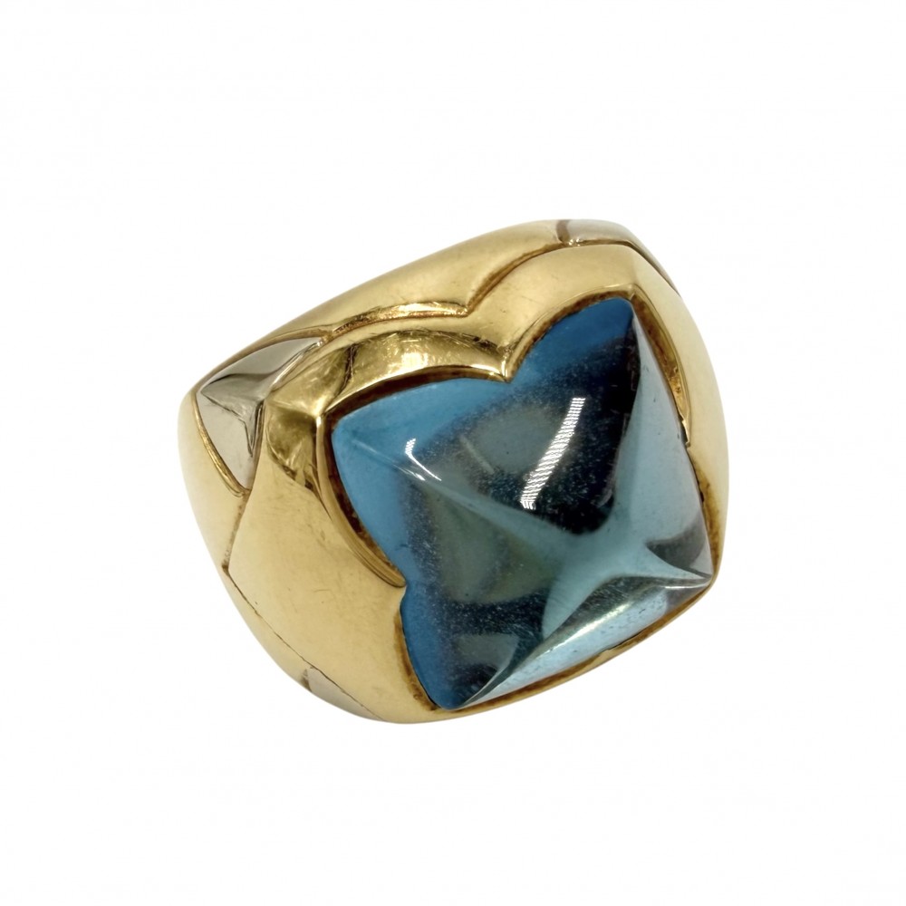 Rakuten - ブルガリ 指輪 レディース ピラミデ ジュエリー アクセサリー リング Au750 18金YG BVLGARI K18イエローゴールド ブルートパーズ 約14号 ライトブルー 約16.3g【中古品】
