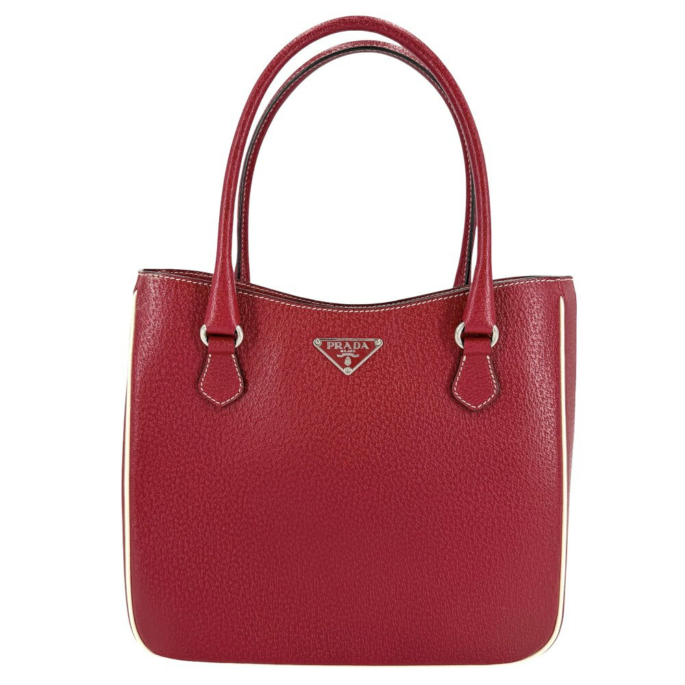 Rakuten - プラダ ハンドバッグ レディース トライアングルロゴ トートバッグ PRADA レザー レッド 赤 シルバー金具【中古品】