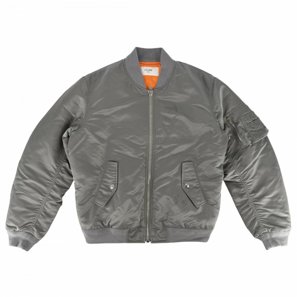 樂天商城 - セリーヌ ブルゾン メンズ ロゴ アウター ボンバージャケット MA-1 アパレル 服 CELINE 46 2W426889 グレー系 シルバー金具 ナイロン 【中古品】