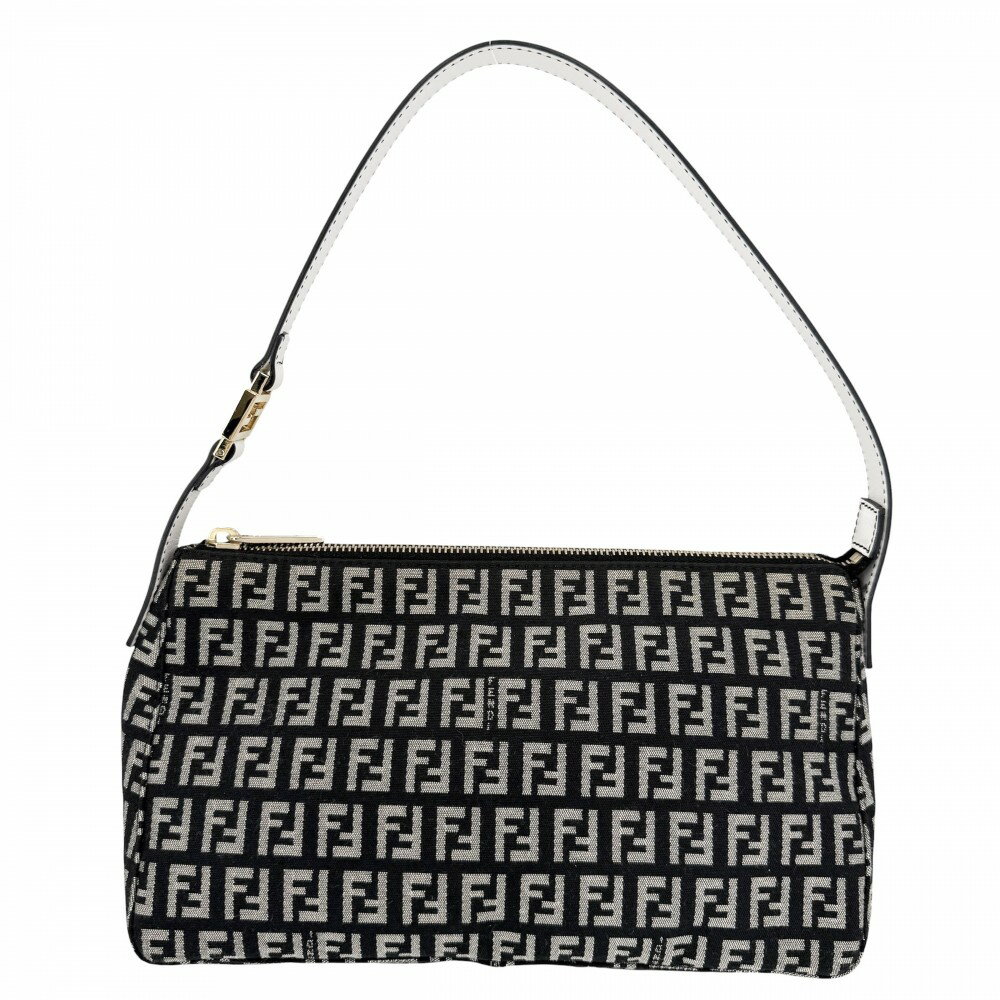 樂天商城 - 在庫一掃 フェンディ ハンドバッグ レディース ズッキーノ ワンハンドバッグ 肩掛け FENDI キャンバス レザー ブラック 黒 ホワイト 白 ゴールド金具【中古品】