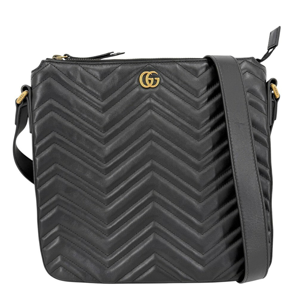 樂天商城 - グッチ ショルダーバッグ ユニセックス GGマーモント キルティング 斜め掛け かばん 鞄 GUCCI 523369 レザー ブラック 黒 ゴールド金具【中古品】