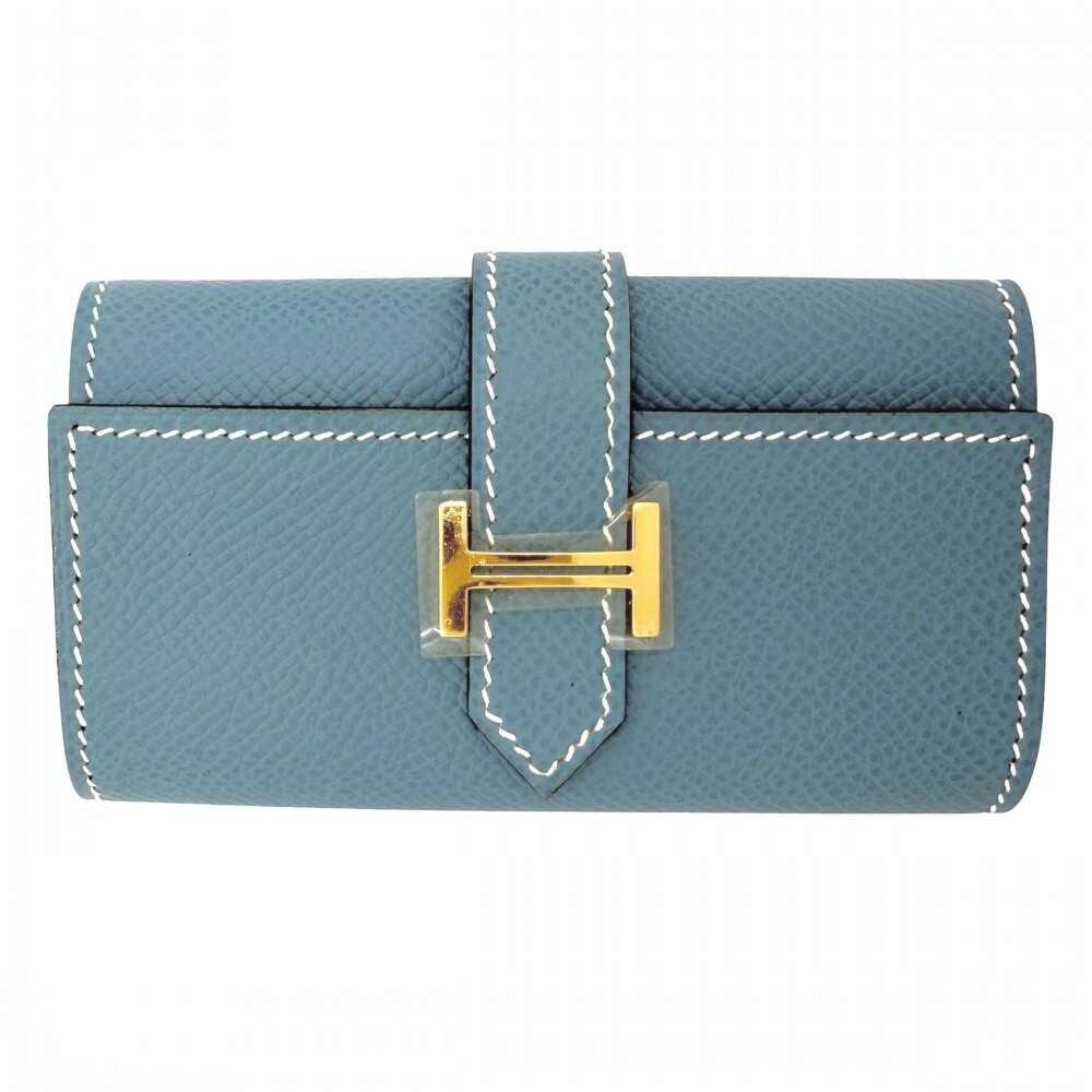 在庫一掃 エルメス キーケース ユニセックス ベアン 4連 小物 HERMES □J刻印 レザー ブルー 青 ゴールド金具2006年【中古品】
