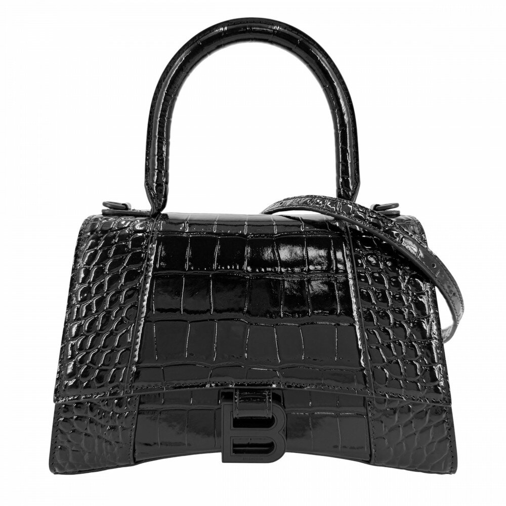 樂天商城 - バレンシアガ 2WAY レディース アワーグラス　スモール ハンドバッグ ショルダーバッグ 肩掛け 斜め掛け HOURGLASS クロコ型押し トップハンドル BALENCIAGA 593546 レザー ブラック 黒 ブラック金具 美品【中古品】