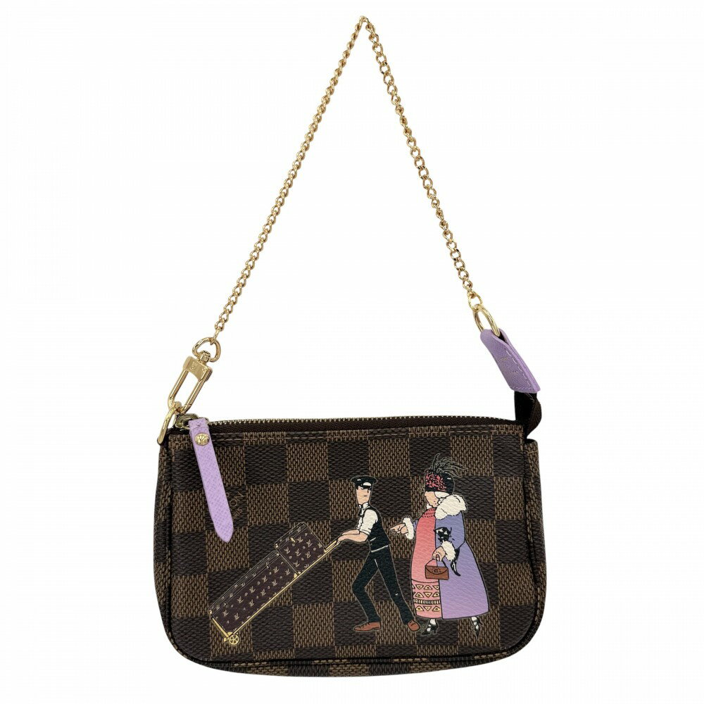 樂天商城 - ルイヴィトン ハンドバッグ レディース ダミエ ミニポシェットアクセソワール イリュストレ MiniPochette Accessoires アクセサリーポーチ LOUIS VUITTON N63003 モノグラムキャンバス ブラウン 茶 パープル 紫 ゴールド金具【中古品】