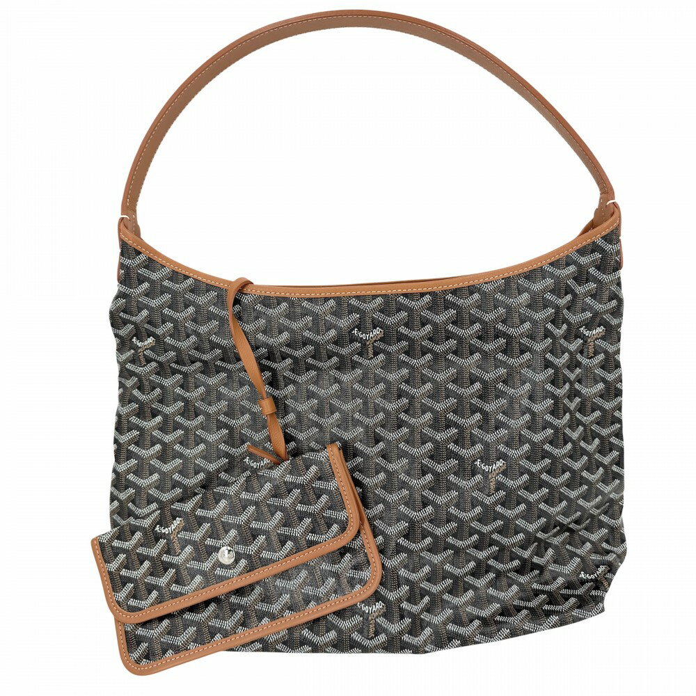 ゴヤール トートバッグ レディース ボエム ホーボーバッグ ポーチ付き 肩掛け かばん 鞄 GOYARD コーティングキャンバス レザー ブラック 黒 ブラウン 茶 シルバー金具 美品【中古品】