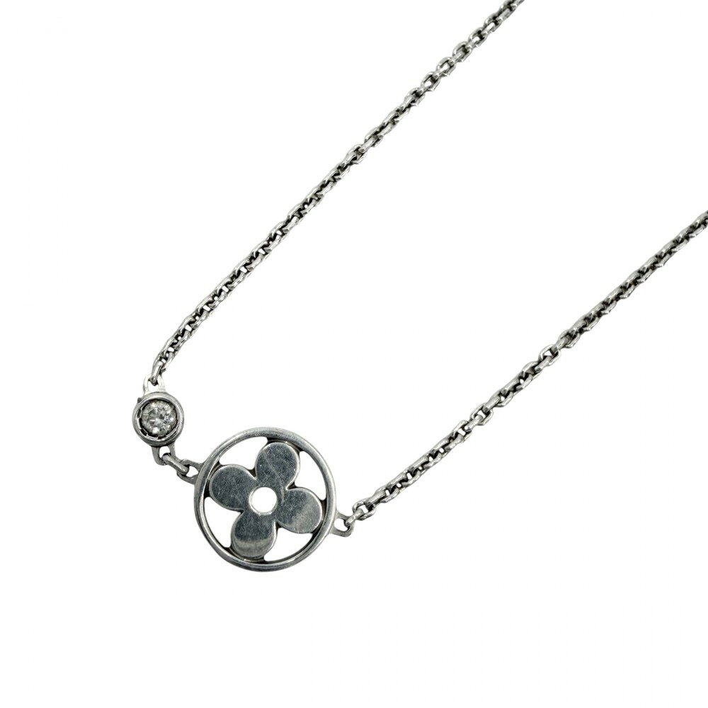 【お買い得】 ルイヴィトン ネックレス ユニセックス モノグラムイディール アクセサリー ジュエリー アジャスター付き 18金WG 750 LOUIS VUITTON K18ホワイトゴールド ダイヤモンド 約4.7g【中古品】
