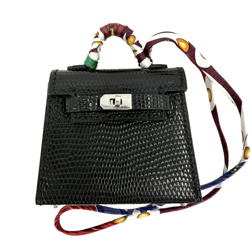 エルメス キーホルダー レディース ケリーツイリー バッグチャーム HERMES Z刻印 リザード ブラック 黒 シルバー金具 美品2021年【中古品】