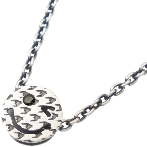 ブラックジルコニア スマイル チドリ (千鳥格子) シルバー ペンダント チャーム*SWANKY(スワンキー)