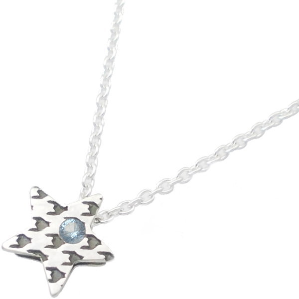 (3月)アクアマリン スター チドリ (千鳥格子) シルバー ペンダント チャーム*SWANKY(スワンキー)誕生石