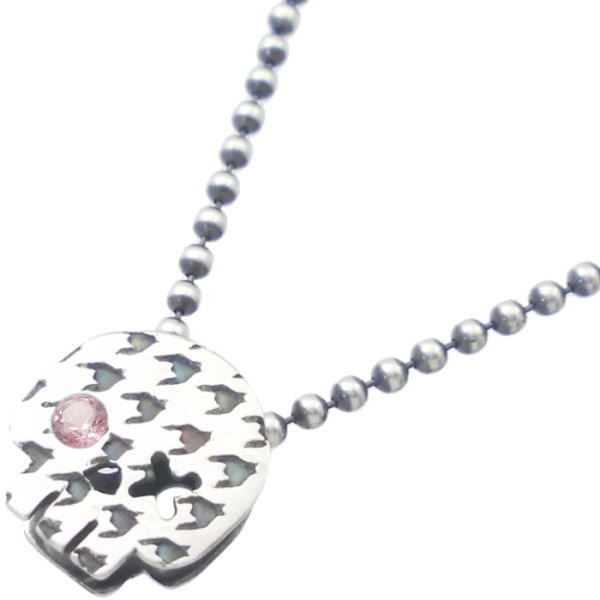 (10月)ピンクトルマリン ドクロ チドリ (千鳥格子) シルバー ペンダント チャーム*SWANKY(スワンキー)誕生石