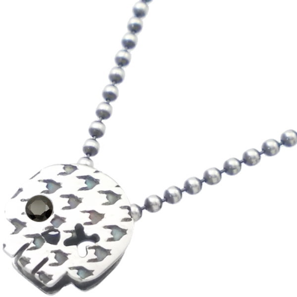 ブラックジルコニア ドクロ チドリ (千鳥格子) シルバー ペンダント チャーム*SWANKY(スワンキー)