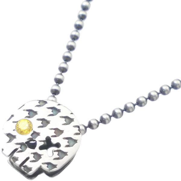 イエロージルコニア ドクロ チドリ (千鳥格子) シルバー ペンダント チャーム*SWANKY(スワンキー)