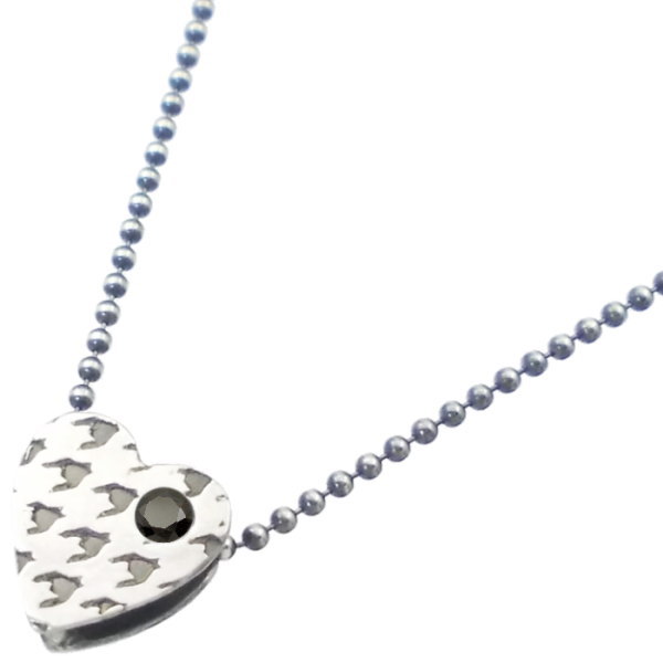 ブラックジルコニア ハート チドリ (千鳥格子) シルバー ペンダント チャーム*SWANKY(スワンキー)