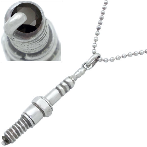 ブラックジルコニア スパーク プラグ シルバー ペンダント トップ*SWANKY(スワンキー)