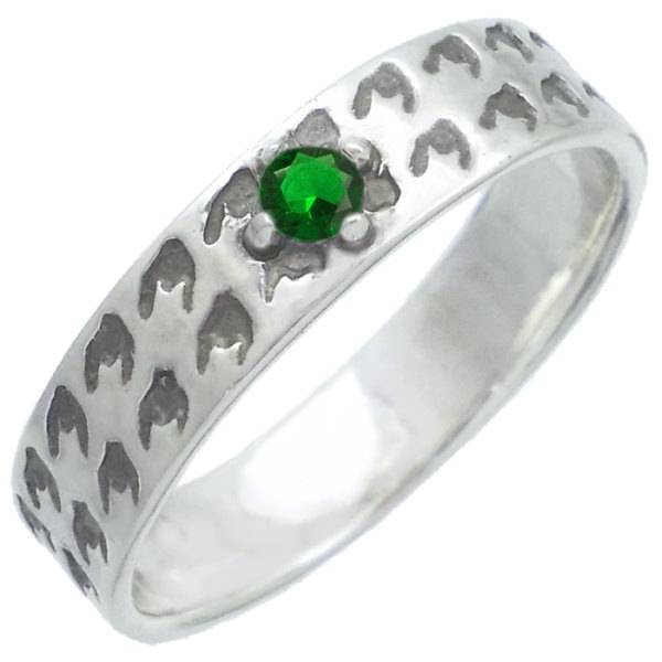 (5月)エメラルドグラス チドリ シルバーリング(指輪)*SWANKY(スワンキー) 千鳥格子 誕生石