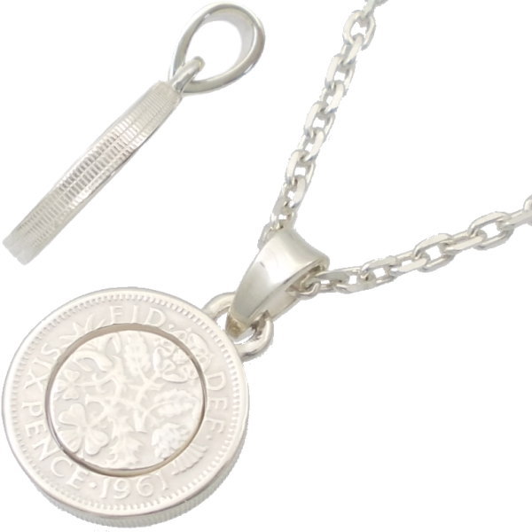 ホワイト6ペンスコイン シルバーペンダントトップ*AQUA SILVER(アクアシルバー) シ...