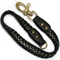 ブラックレザーブラスチェーンウォレットチェーン*Gaudi(ガウディジュエリー）