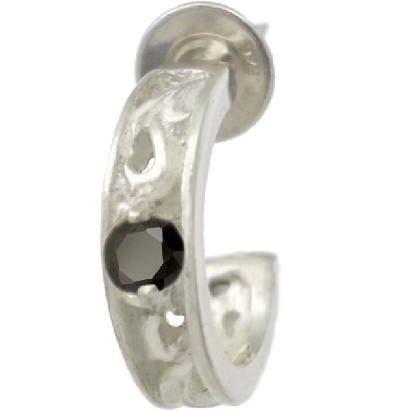 ブラックジルコニア ホワイト スクロール バンド シルバーピアス